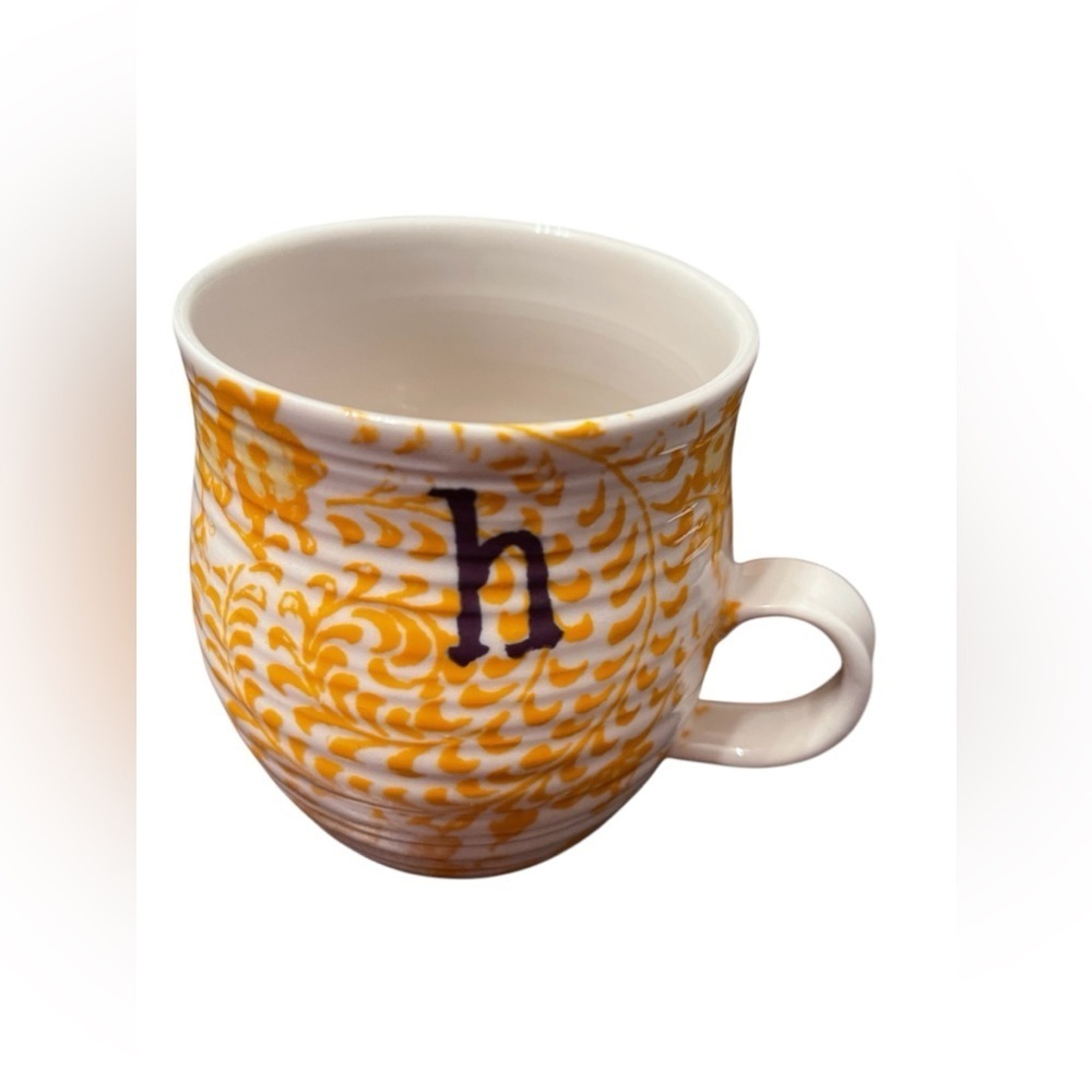 Anthropologie 16 oz Monogram Floral Coffee Mug